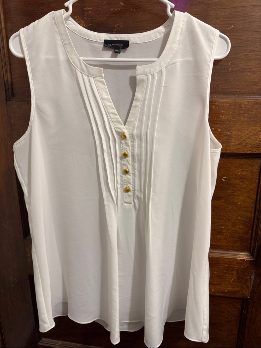 Spense Cream Sleeveless Pleated Button-Front Camisole